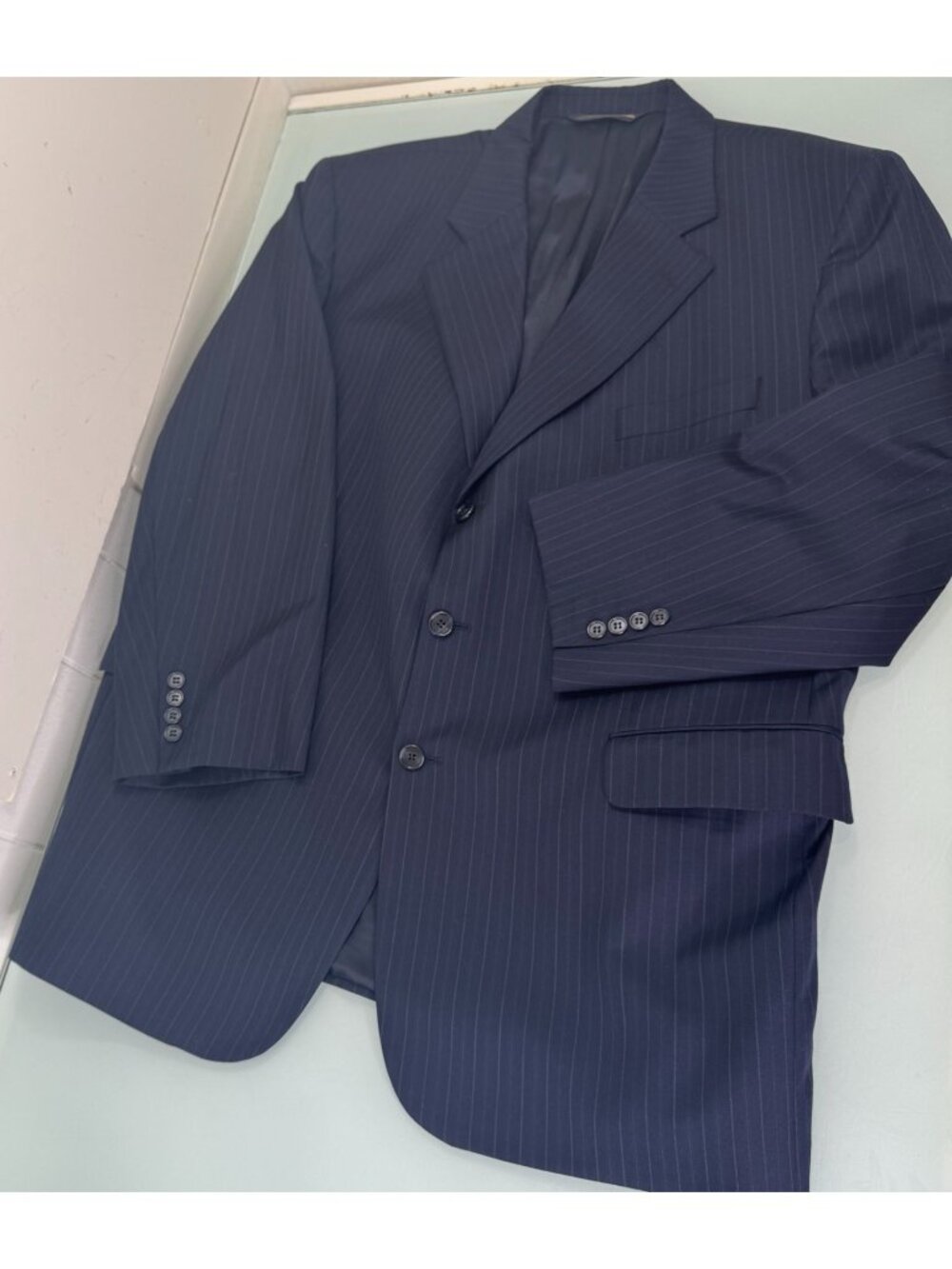 Jack Victor Blazer Jacket 50R Cashmere Wool Navy Blue Striped 3 Button Ventless